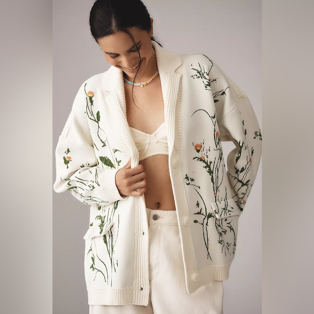 Anthropologie Floral Embroidered Open Front Cardigan Sweater (Size M) - NWT